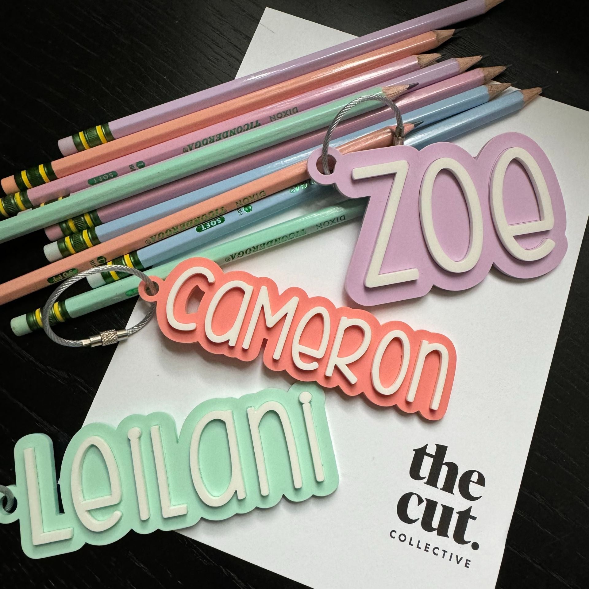 Custom Engraved Pastel Pencils and Tag Set